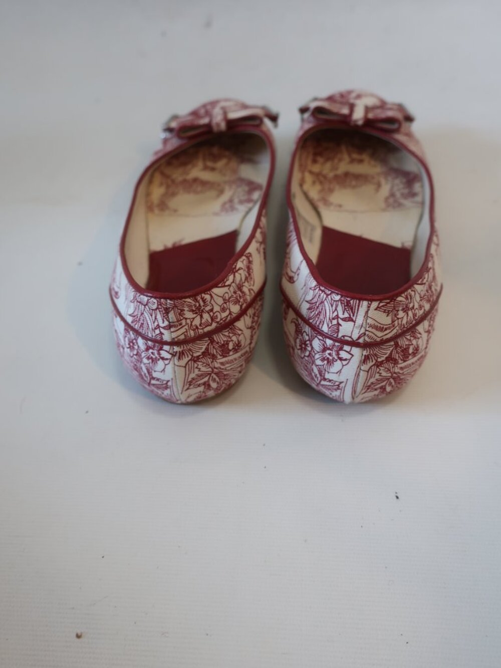 Women Christian Dior Red, Beige Toile De Juoy Canvas Bow Ballet Flats 38 EU/US 8 - Picture 5 of 11